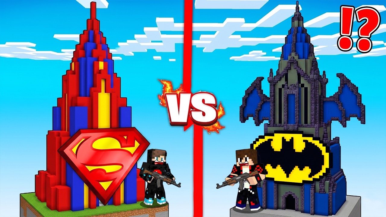 ماين كرافت : حـرب ابراج حظ الابطال الخارقين ولكن برج سوبرمان ضد برج باتمان !!؟ 🔥😱