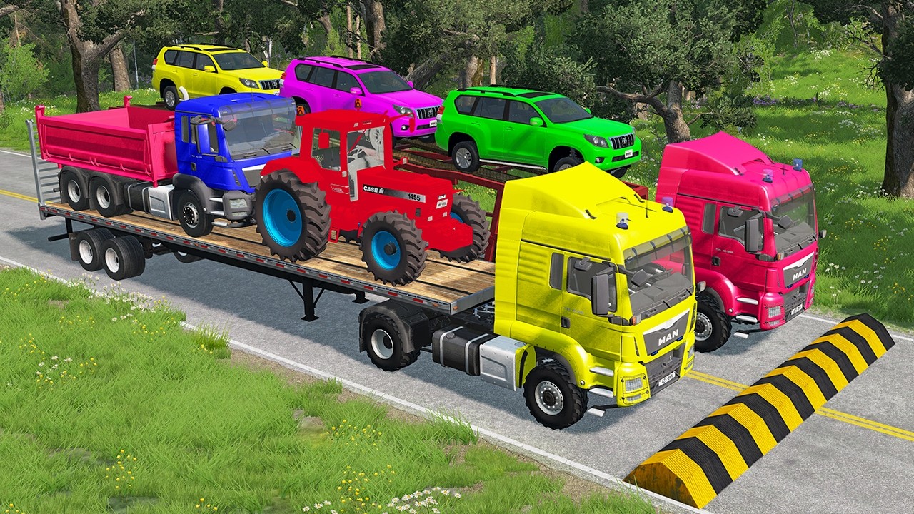 Flatbed Truck Mcqueen | Transportation with Truck - Pothole vs Car # -BeamNG.Drive