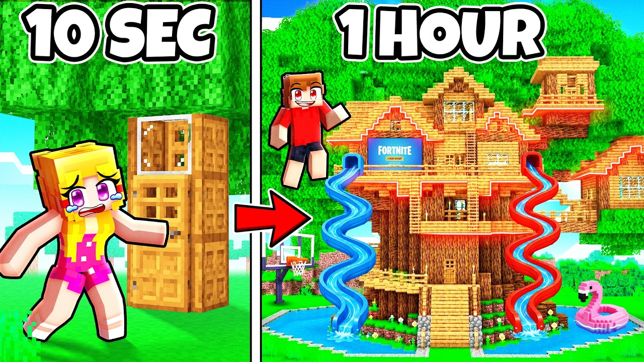 10 Seconds vs 1 Hour TREE HOUSE Build Challenge...