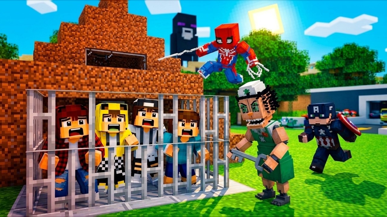 ماين كرافت لكن انا وجيجي وعبوسي وكعبول هربنا من سجن فوق الغيوم وسبايدرمان انقذنا 😨😱 #فلم_ماين_كرافت