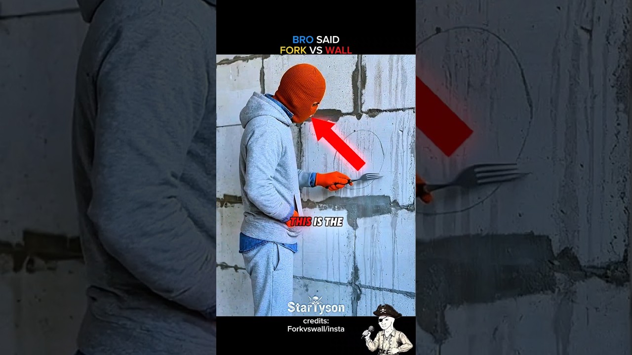He Is Scratching Concrete Wall With A Fork 😲
