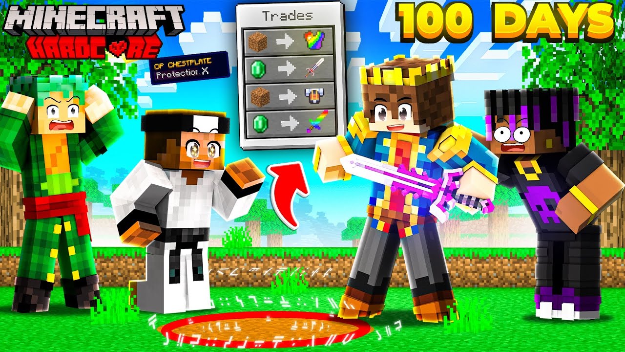100 days But BIOMES TRADE OP ITEMS In Hardcore Minecraft 😱