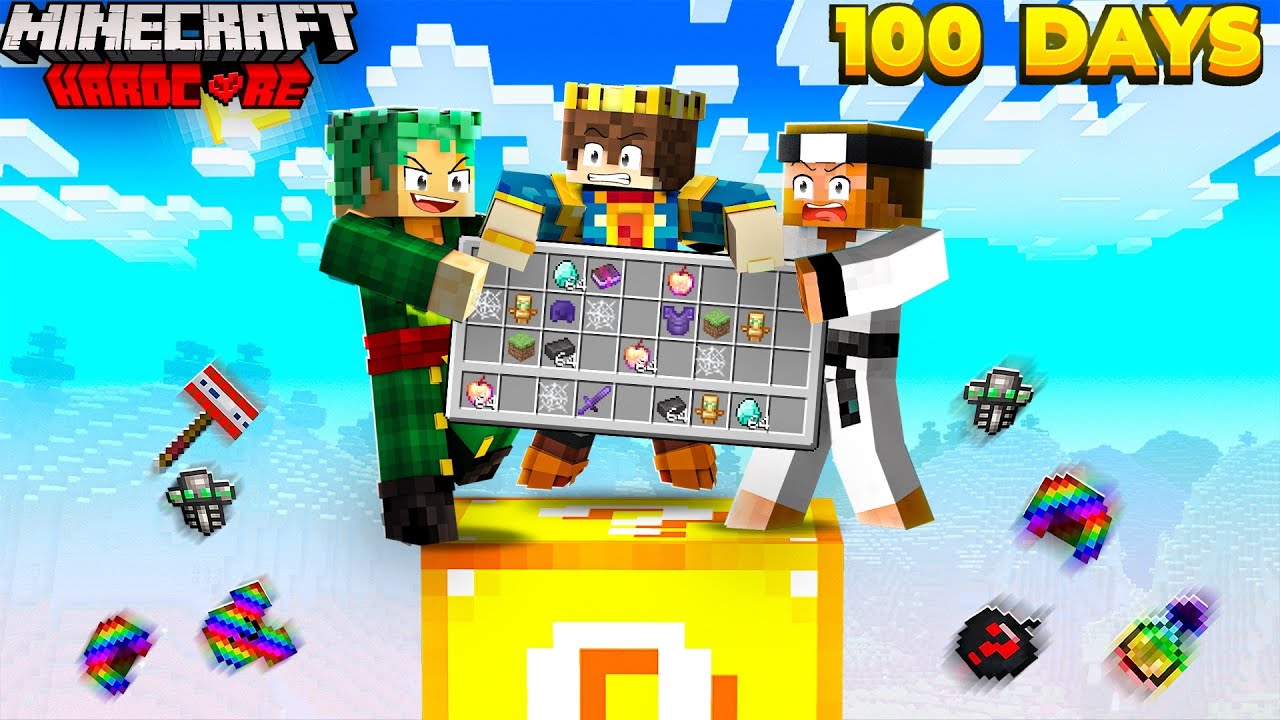 100 Days on ONE LUCKY BLOCK But We SHARE INVENTORY | Hardcore Minecraft 😰