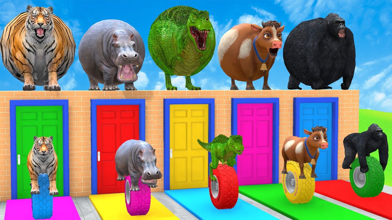 Long Slide Game with Cow Elephant Gorilla Hippopotamus Tiger 3d Animal Game Funny 3d Animals