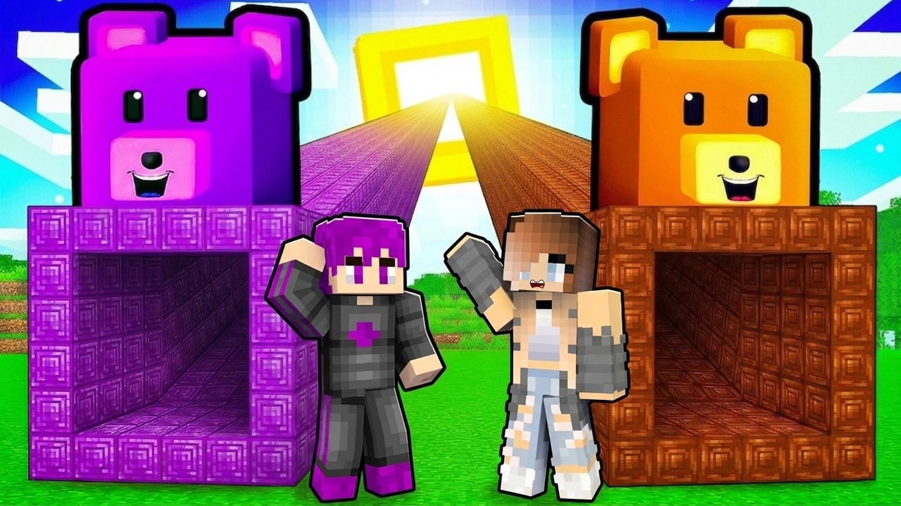 ماين كرافت : سباق النفق بين الدب الخارق والدب البنفسجي!! 🐻💜⛏️