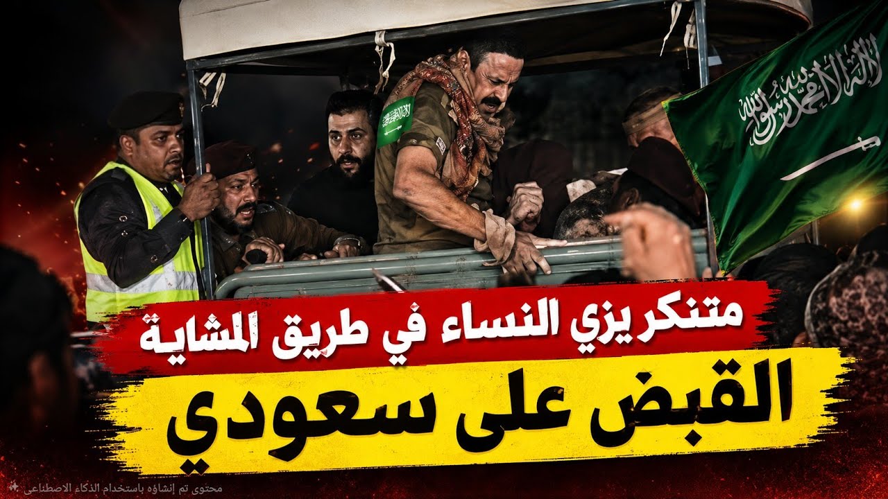 عاجل لحظة القبض على سعودي يرتدي زي النساء في طريق المشاية 