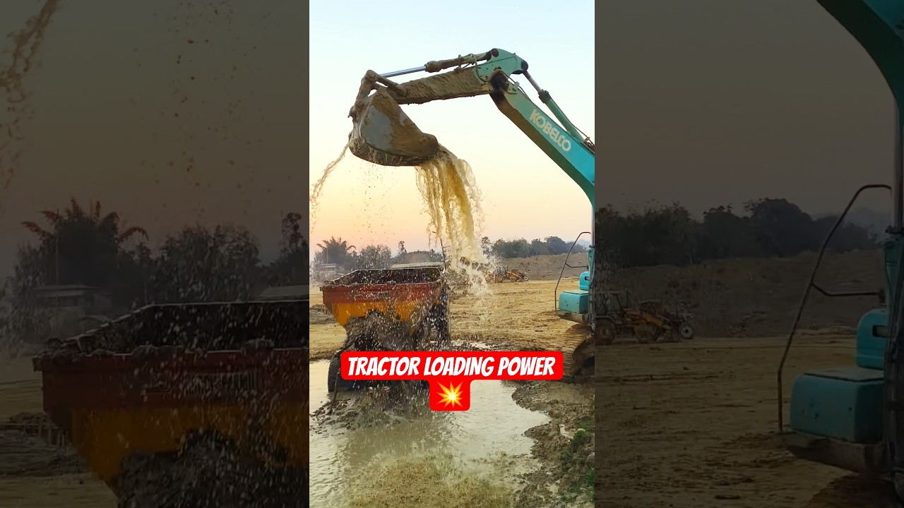 Extreme Mud Loading in Tractor Trolley | Excavator Water Splash Power 😱💥 #shorts #jcbexcavator