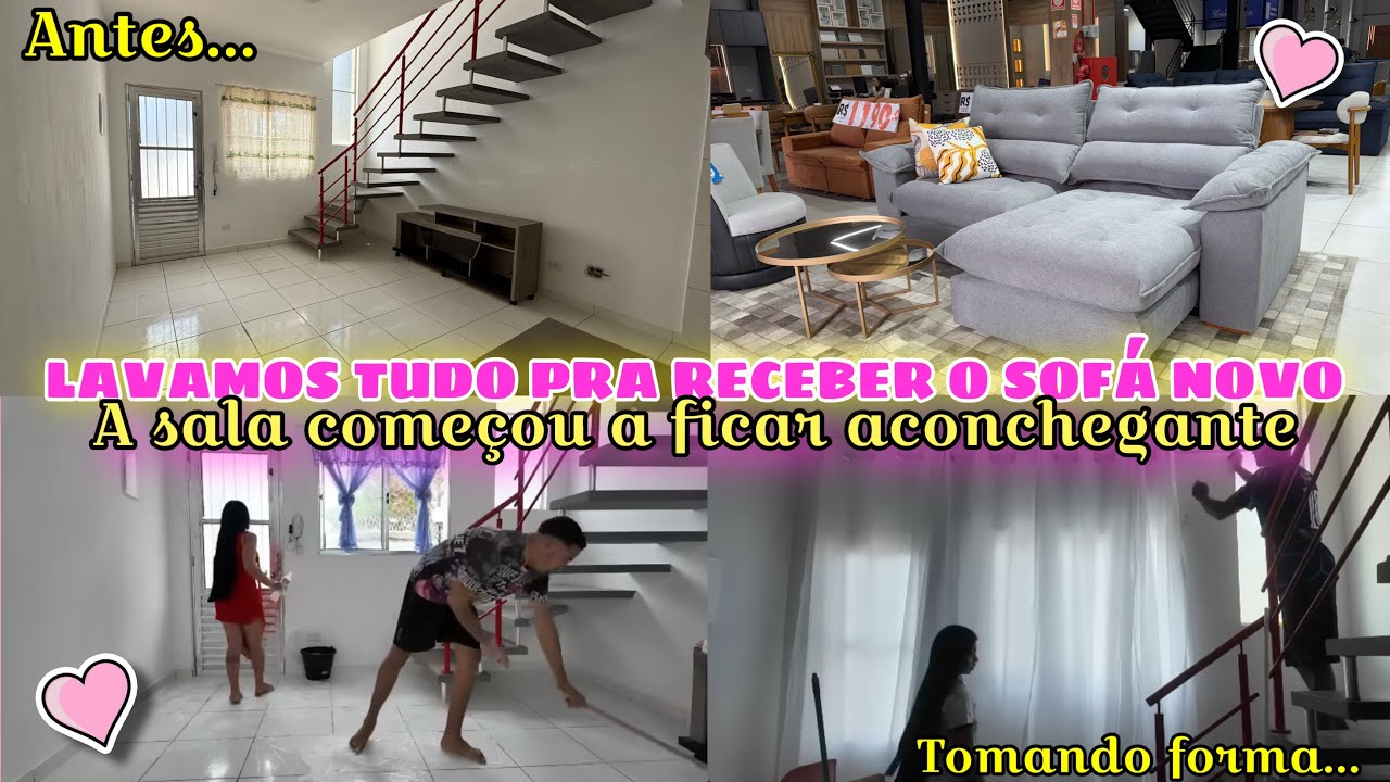 VLOG CASA NOVA:COMPRAMOS O SOFÁ NOVO||SUPER FAXINA NA SALA•LAVAMOS TUDO||INSTALAMOS A CORTINA NOVA💕🏠