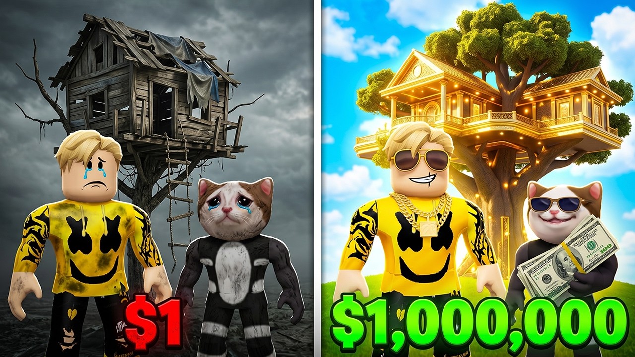 فيلم روبولكس : تحدي تطوير بيت الشجرة من 1$ إلى 1,000,000,000$! 🌳💰 (ممنوع نلمس الأرض 🚫🔥)