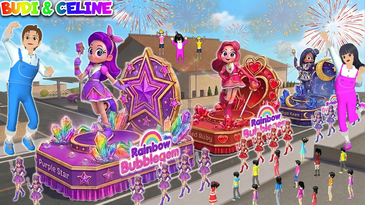 Yuta Mio Ikut Pawai RAINBOW BUBBLEGEM Purple Star, Red Ruby, Indigo Keen Di kota Sakura