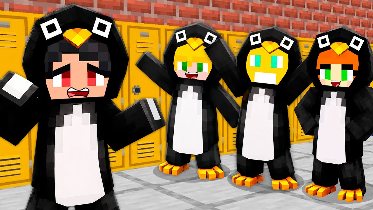 Primeiro dia na ESCOLA de PINGUIM GUGU GAGA no minecraft
