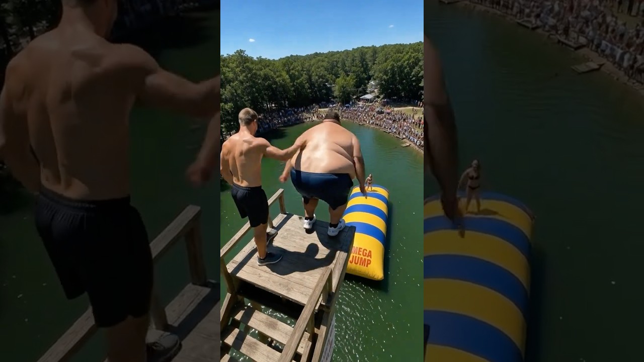 Giant Guy Smashed the Airbag During Jump! 😮​🔥​ #pov #adrenaline  #waterpark