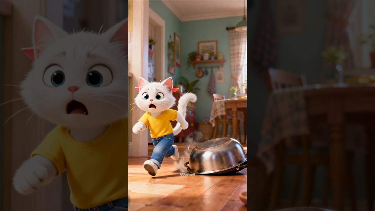 حلة الطبخ تتبع القط كريم