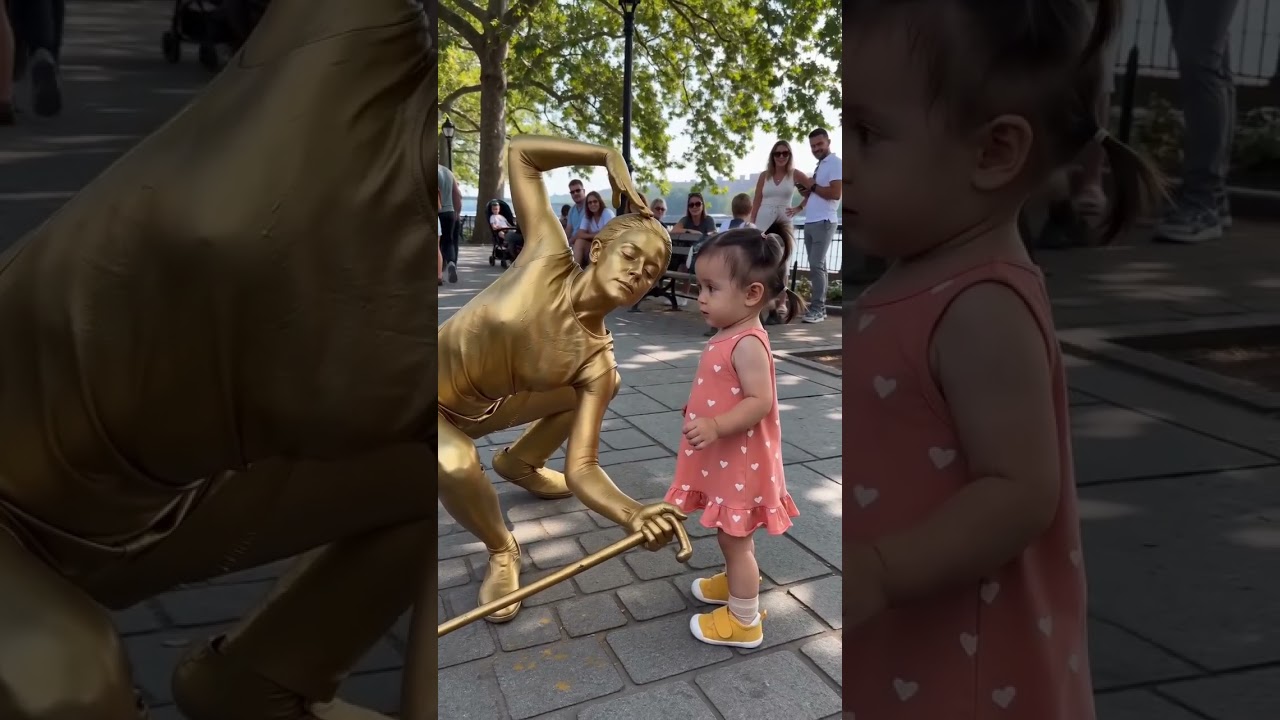 This Little Girl Meets a Living Statue! 😍 #Cute