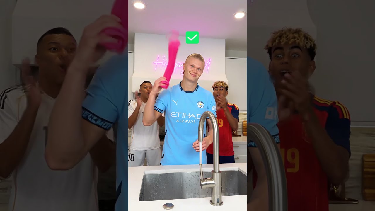Mbappé & Yamal FAILED the Water Challenge… Haaland Did It Like a Boss 💦😎 #shorts #haaland #mbappe