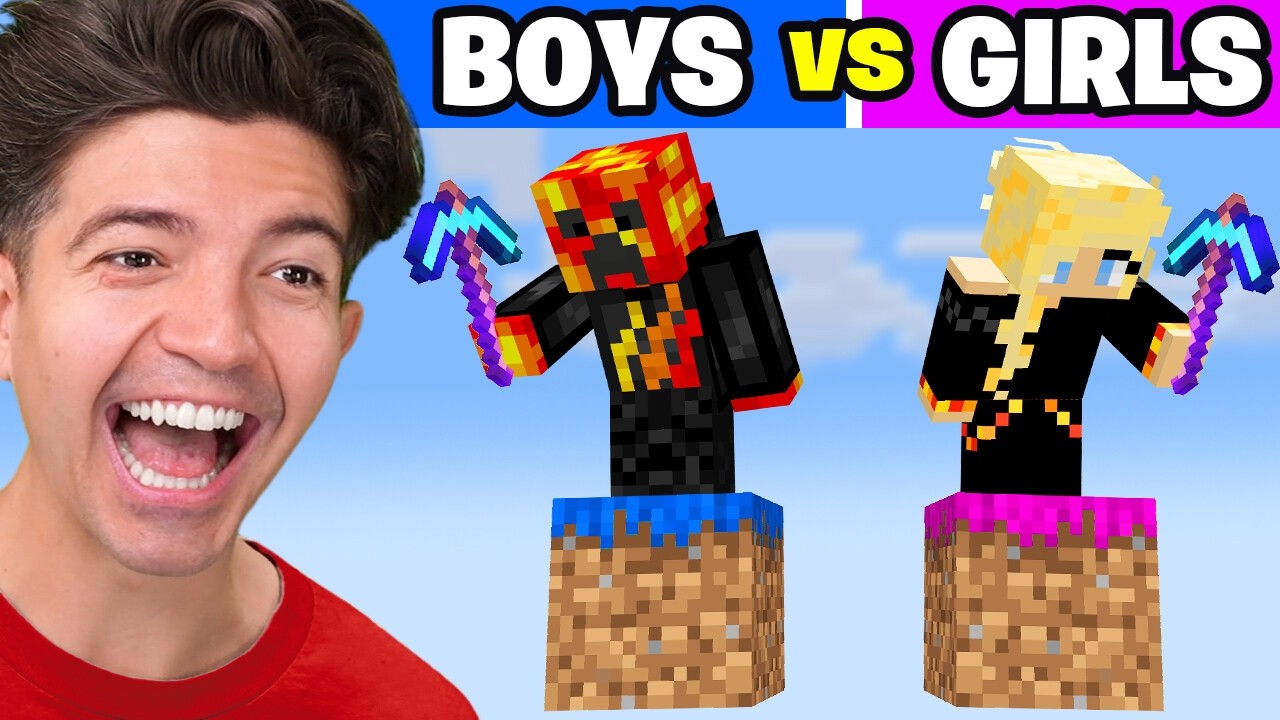 Girls Vs Boys On 1 Minecraft Block…