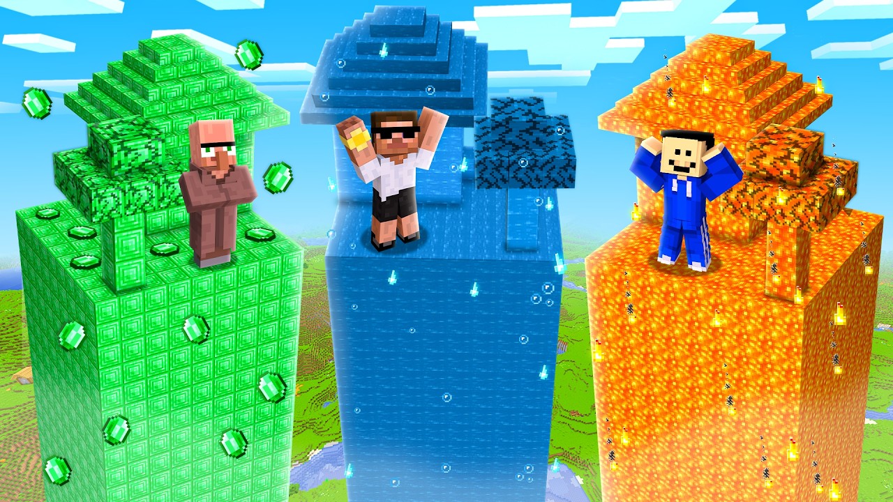 Fire vs Water Chunk Base Battle in Minecraft..