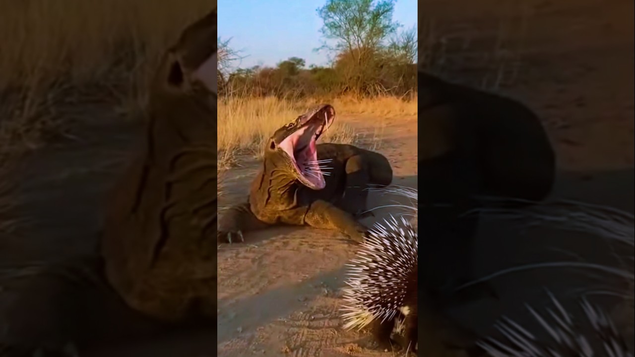 تنين كومود يهاجم النيص ويندم#shortsvideos