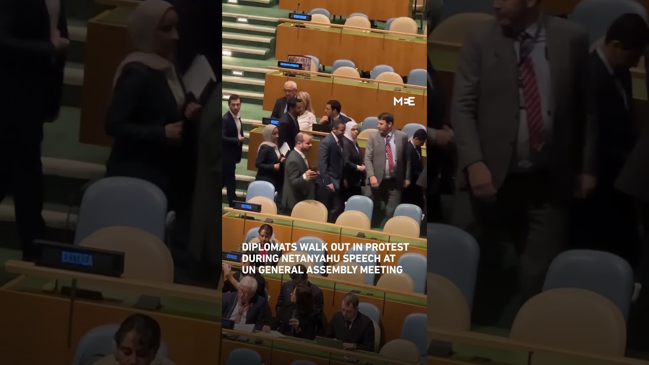 UN delegates walk out during Netanyahu’s speech at UN meeting - Published by Middle East Eye