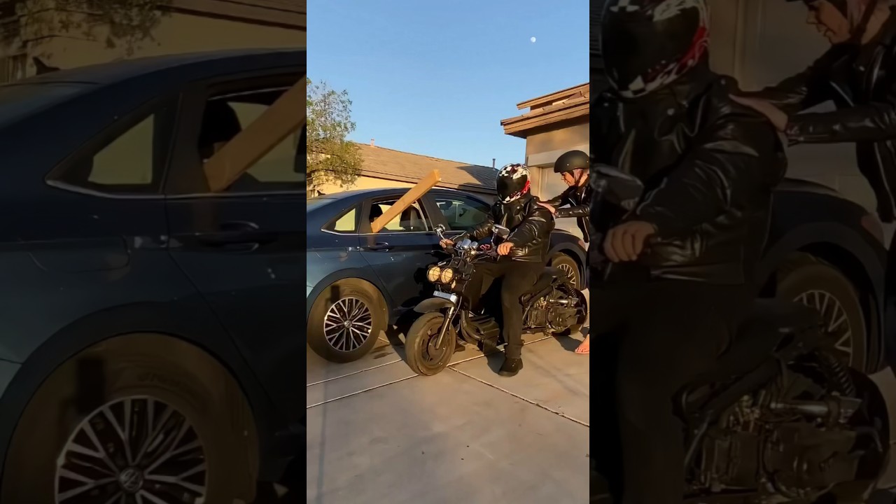 Her reaction when my head disappeared😱🏍️ #shorts #prank #bikeprank #reaction #couplecomedy