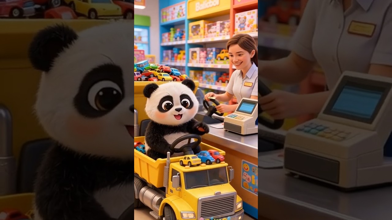 Cute little panda buys toys full of truck🛻🚚