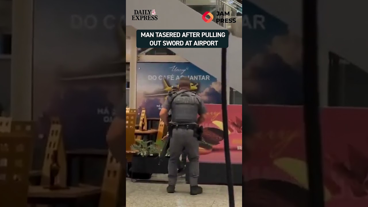 A man was blasted with a stun gun after pulling out a sword inside an airport in Brazil 😳