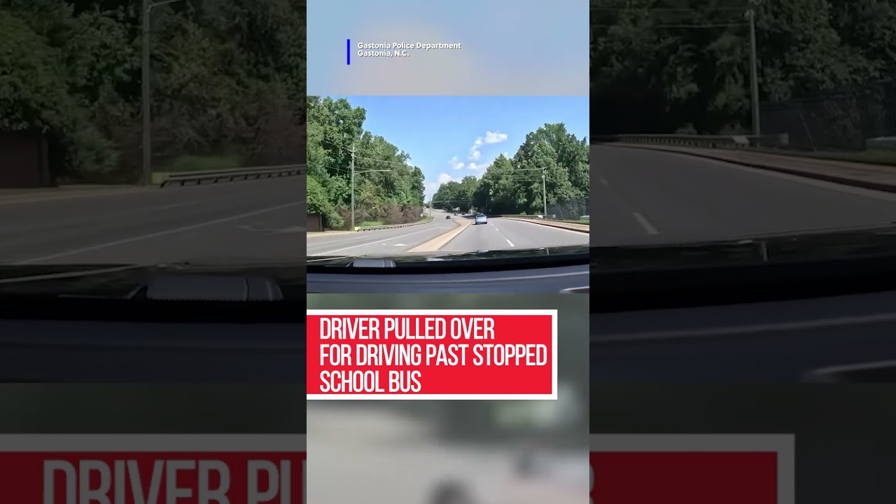 Driver blows by a stopped school bus while a police officer is behind it