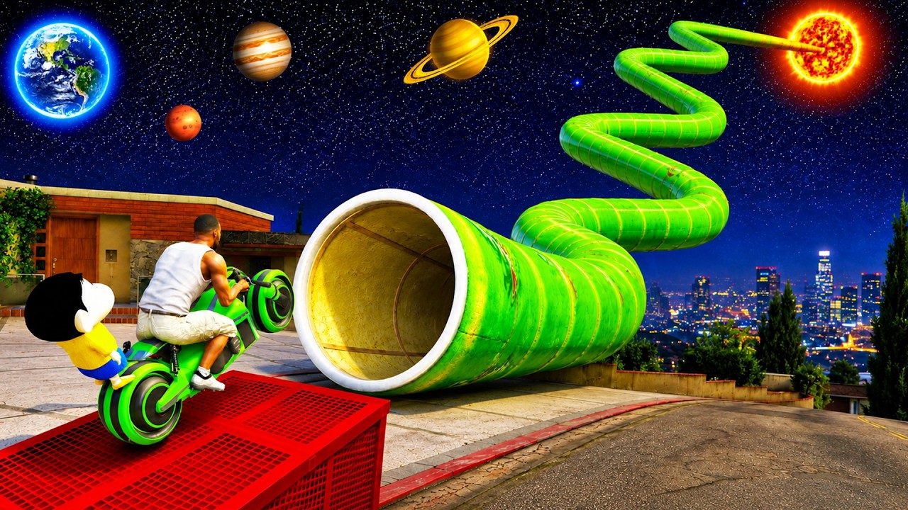 SHINCHAN AND FRANKLIN FOUND A GIANT CURVY TUNNEL TO SPACE OUTSIDE HIS HOUSE IN GTA 5
