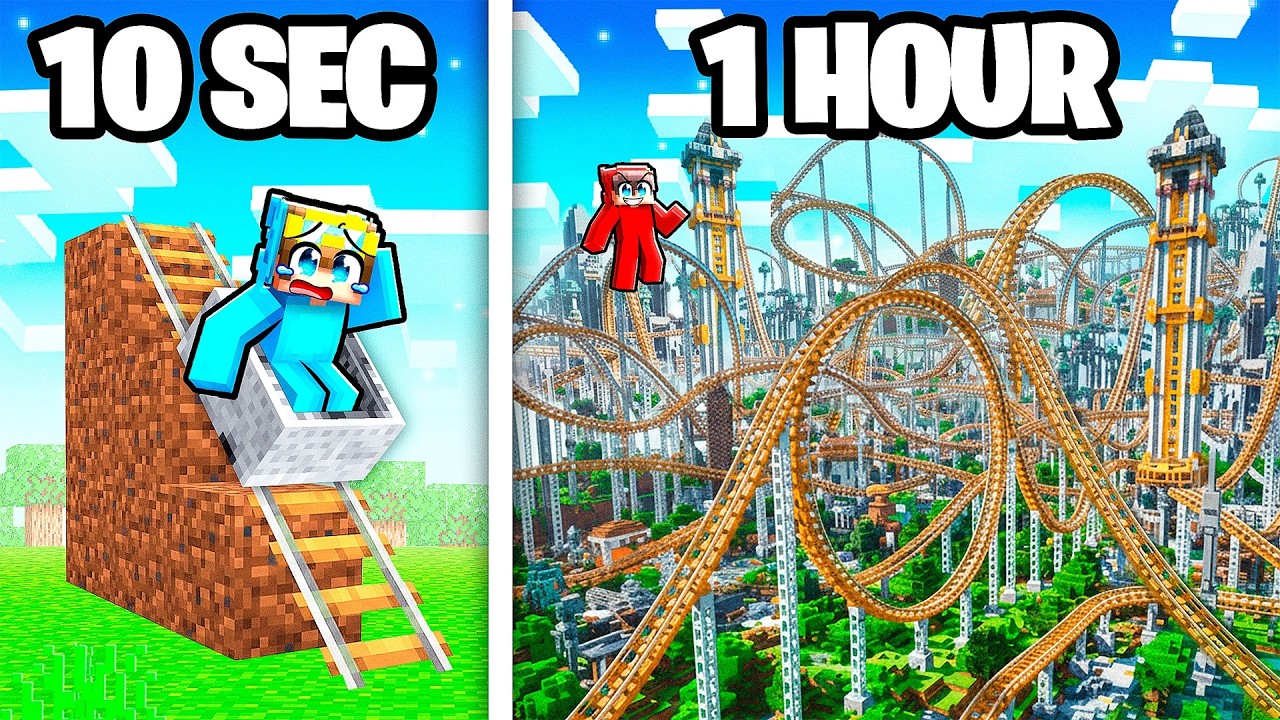 10 Seconds vs 1 Hour GIANT ROLLER COASTER Build Challenge!