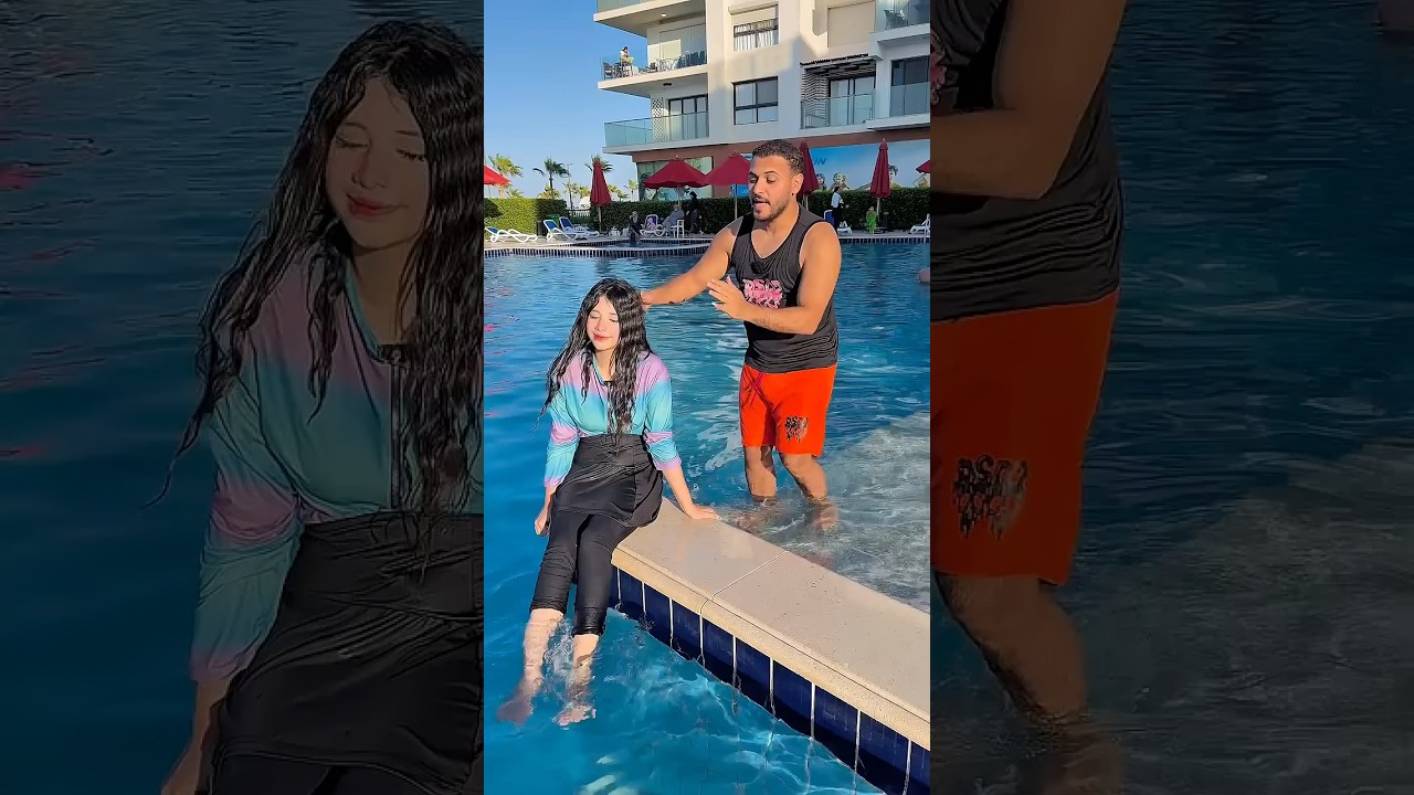 البنت المسكينه ف البسين😂😂