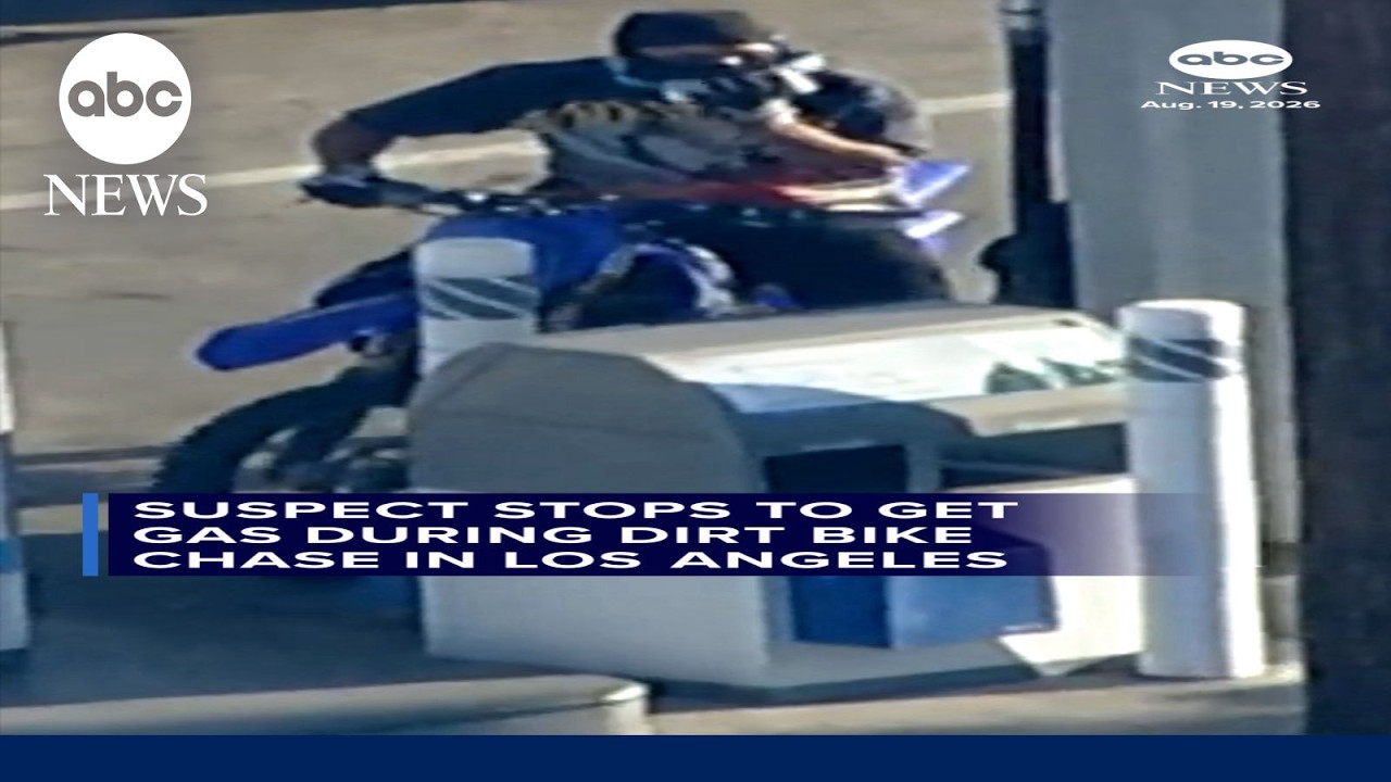 Suspect stops to get gas during dirt bike chase in Los ANgeles