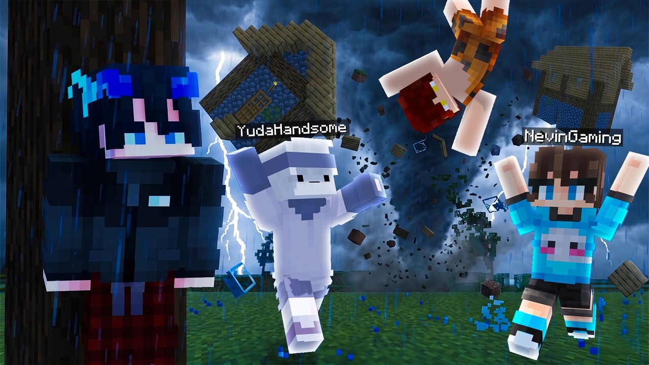 Gw ADAIN LOMBA BIKIN RUMAH TERAMAN DI MINECRAFT TAPI ADA TORNADO LEVEL MAX! ... (RUMAHNYA TERBANG!!)