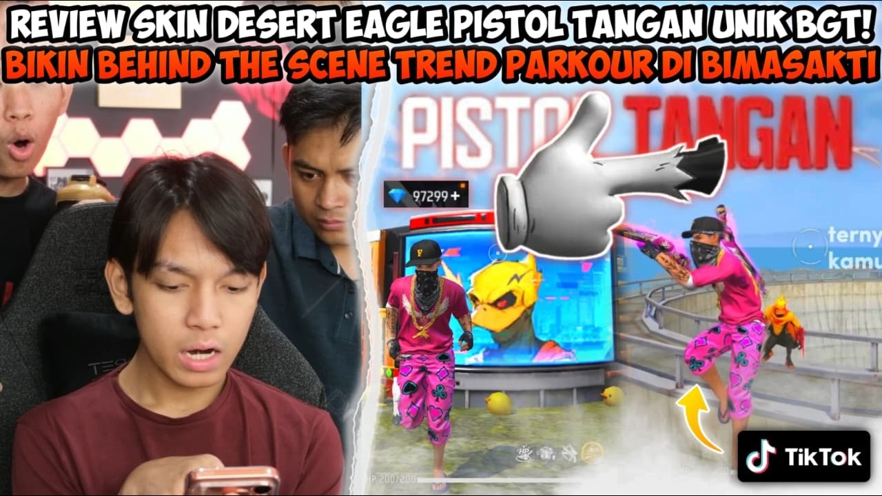 REVIEW SKIN DESERT EAGLE PISTOL TANGAN UNIK BANGET! BIKIN BEHIND THE SCENE TREND PARKUR BIMASAKTI😱