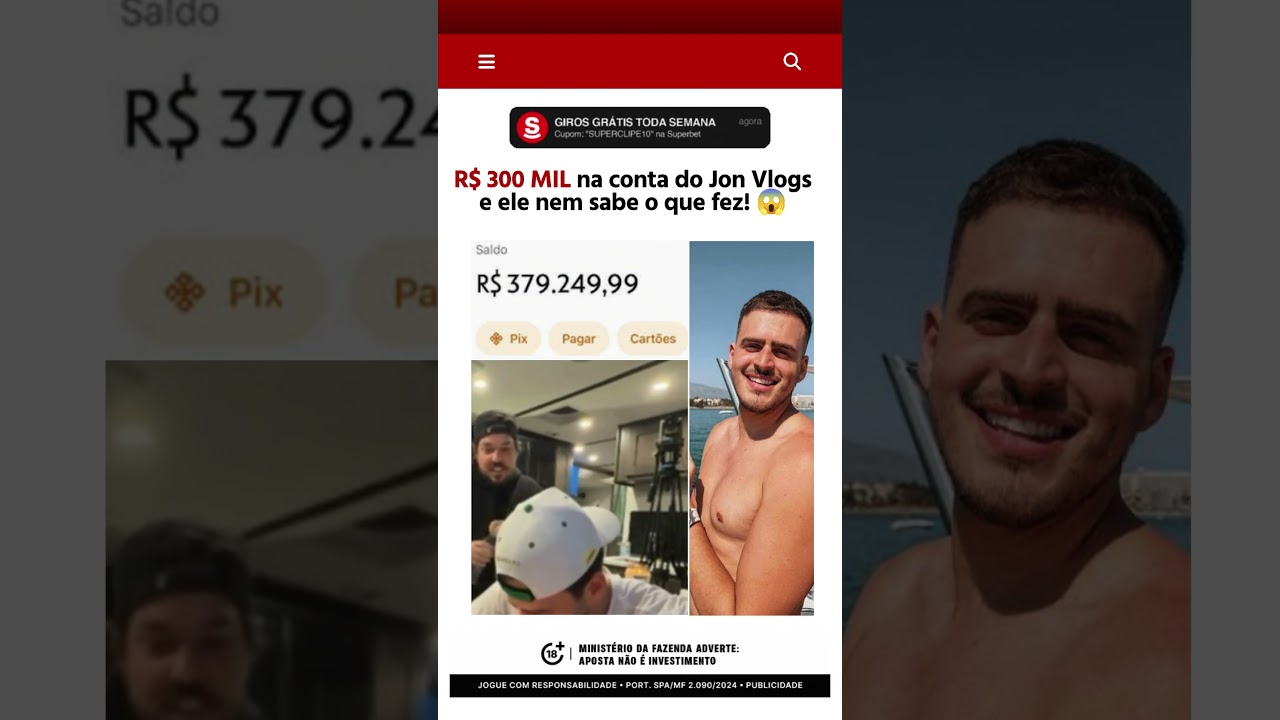 Jon Vlogs ganhou 300 MIL do nada?! 😱 #shorts #jonvlogs #dinheiro #superclipe #live