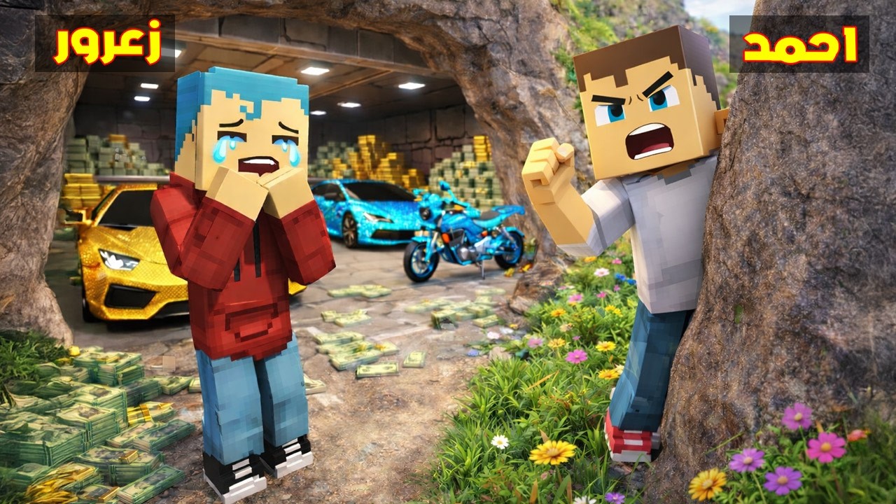 فلم ماين كرافت : احمد يكشف مقر دراجات زعرور السري الجديد داخل جبل المدينة ( كركور خائف ) 🔥😱