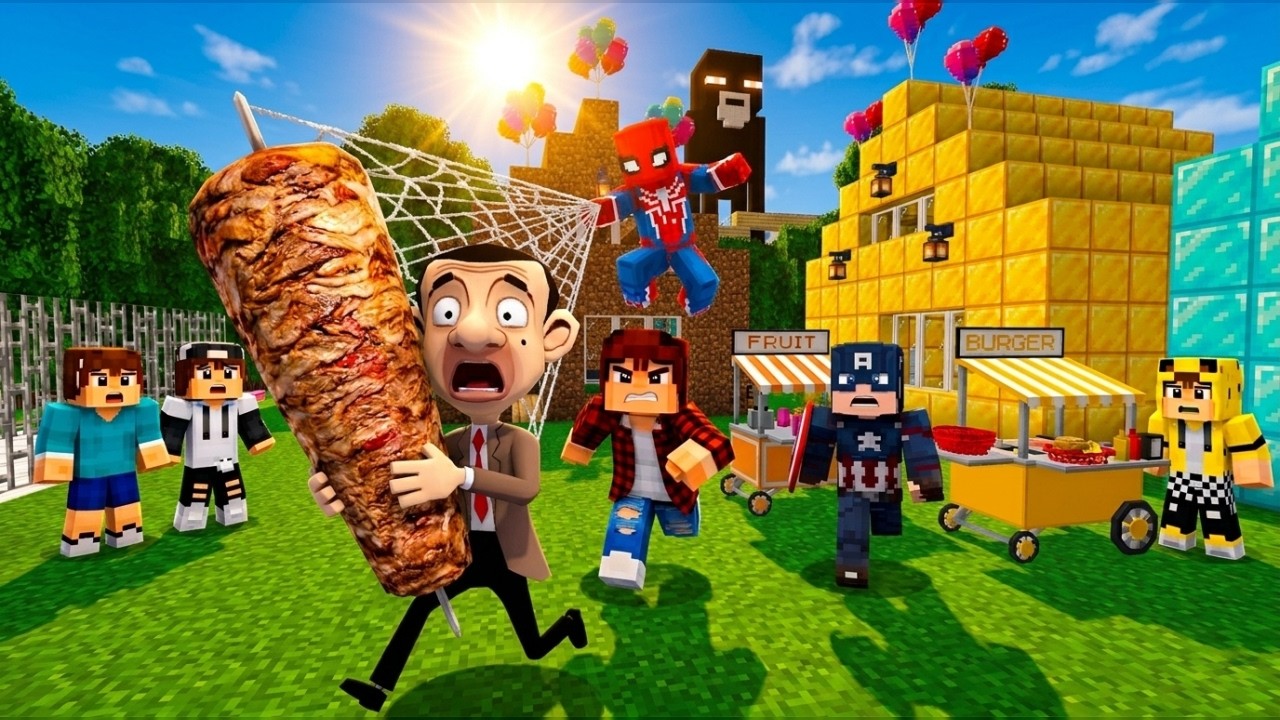 ماين كرافت لكن جيجي وعبوسي وكعبول فتحوا موكب والحرامي المحتال سرق الشاورما 😱😨 #فلم_ماين_كرافت