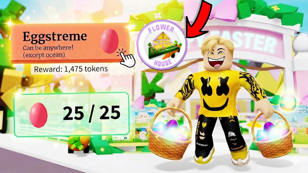 فيلم روبلوكس : اشتريت الجيم باس الجديد ولقيت سر فى منزل الورد + كل مستويات تجميع البيض😱