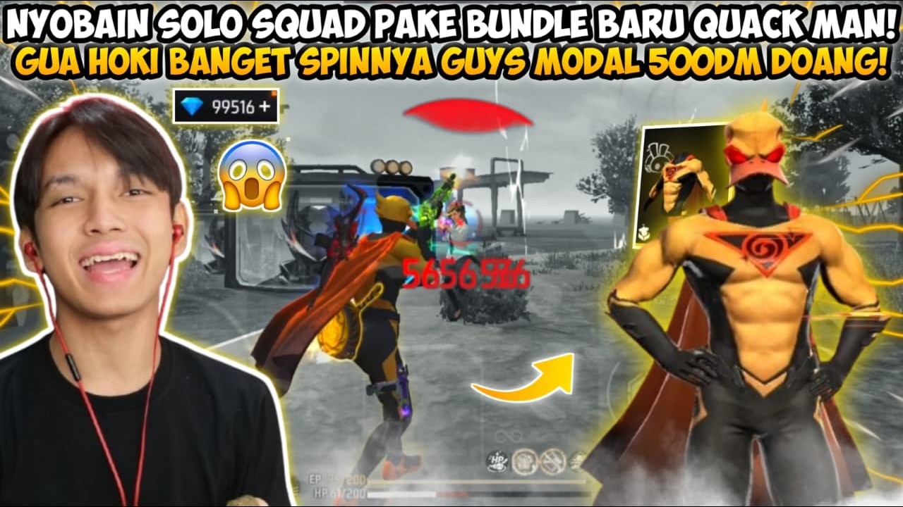 NYOBAIN SOLO SQUAD PAKE BUNDLE BARU QUACK MAN! GUA HOKI BANGET SPINNYA GUYS MODAL 500DM DOANG😱