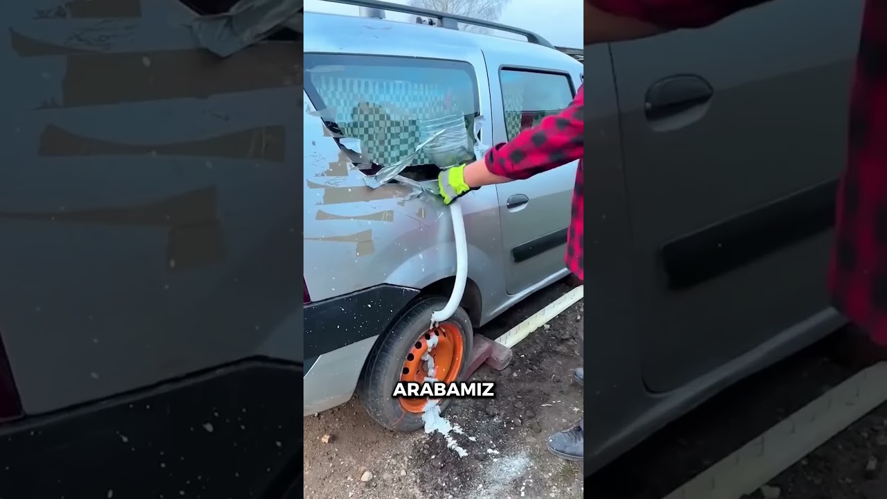 Adam arabanın tekerleğine çimento döktü 😂#shorts