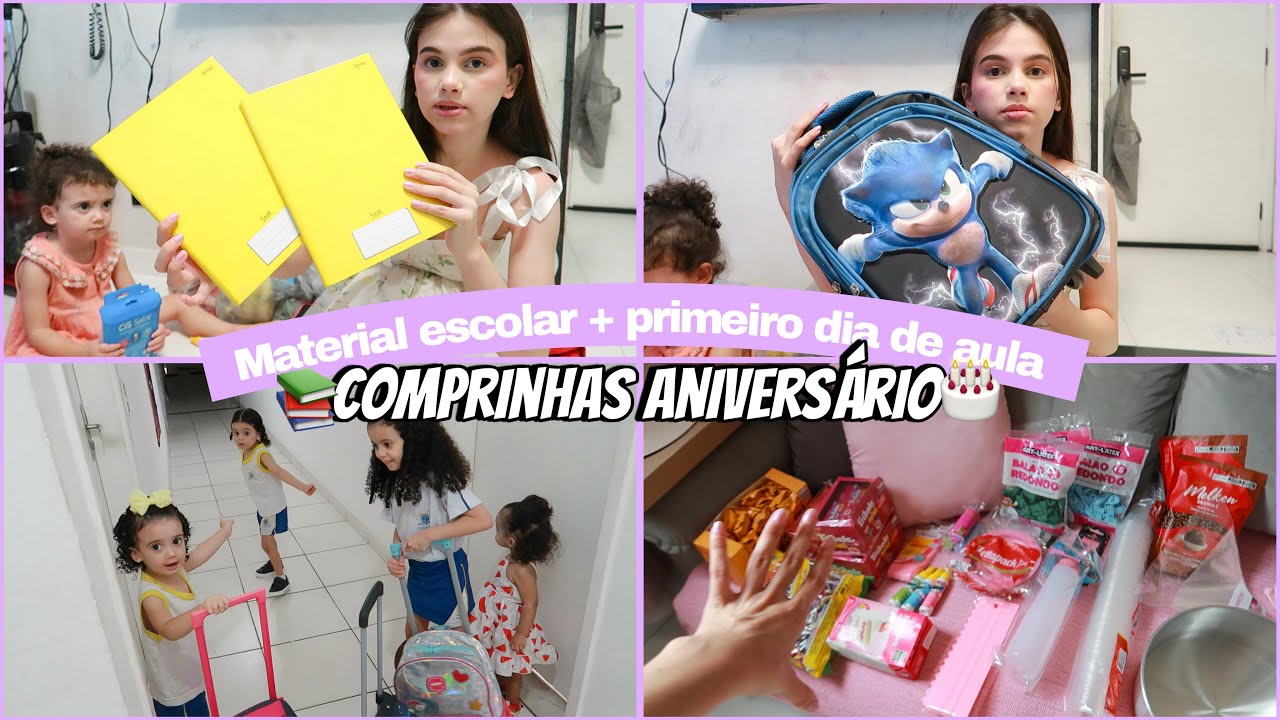 MÃE DE 5: material escolar + primeiro dia de aula,  preparativos aniversário da Maria🎂📚