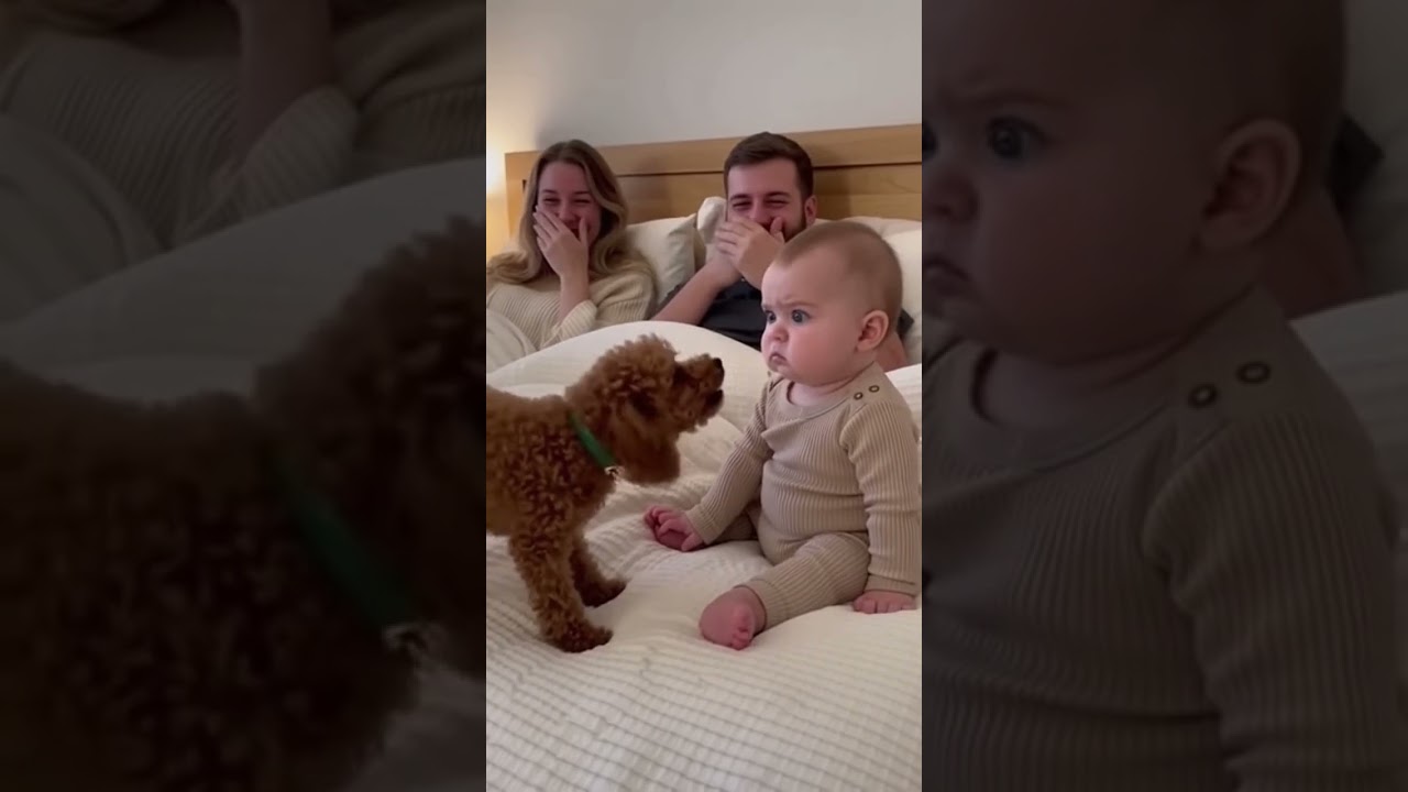 🤣 짖는 강아지 vs 멍한 아기 반응! 🐶#반려동물 #웃긴 #고양이 #강아지 #동물