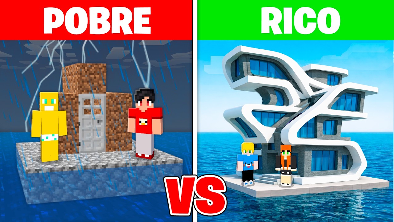 Sobrevivemos na Casa na Água de Rico vs. Pobre no Minecraft!