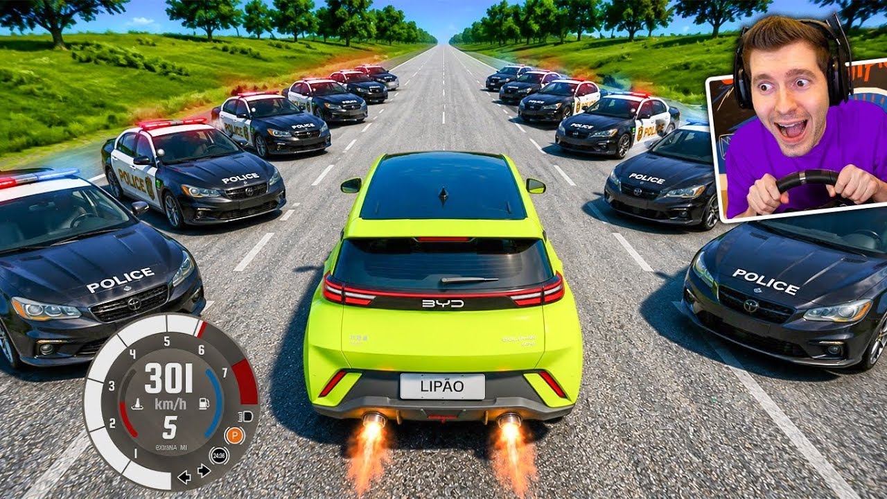 CARRO BYD (elétrico) a 300km/h dando FUGA no BeamNG Drive!