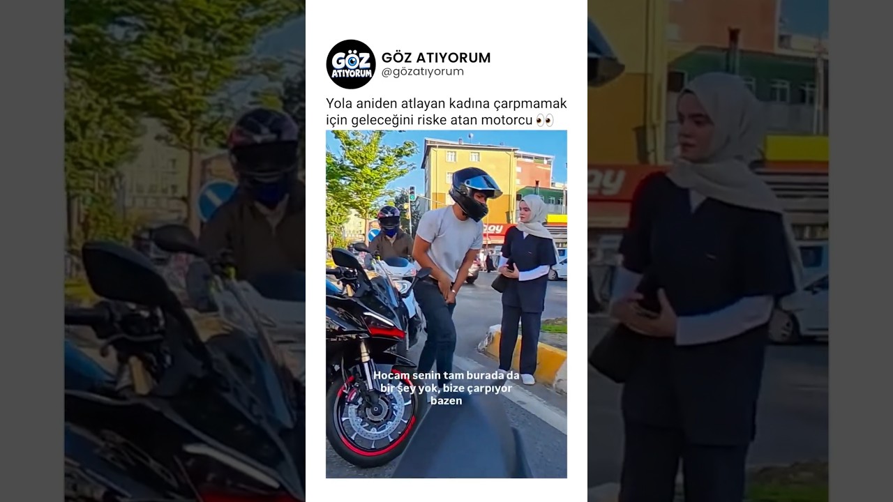 Yola aniden atlayan kadına çarpmamak için geleceğini riske atan motorcu 👀