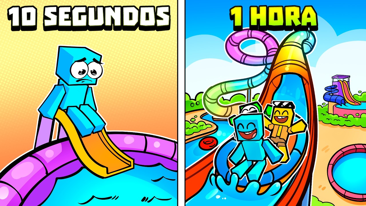 10 Segundos VS 1 Hora Fazendo SUPER PARQUE AQUÁTICO Minecraft! 👾