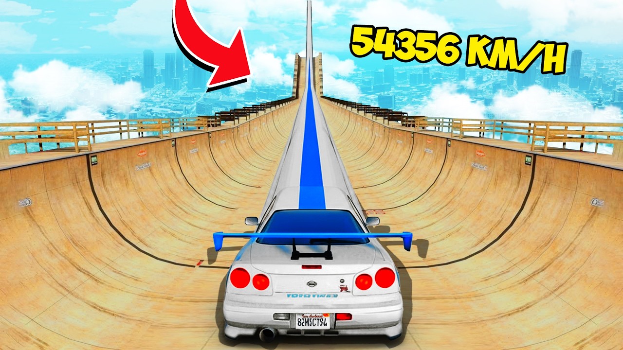 СПУСК БЕЗ ТОРМОЗОВ ПО МЕГА ТРАМПЛИНУ В ГТА 5 - ЭКСПЕРИМЕНТ В GTA 5