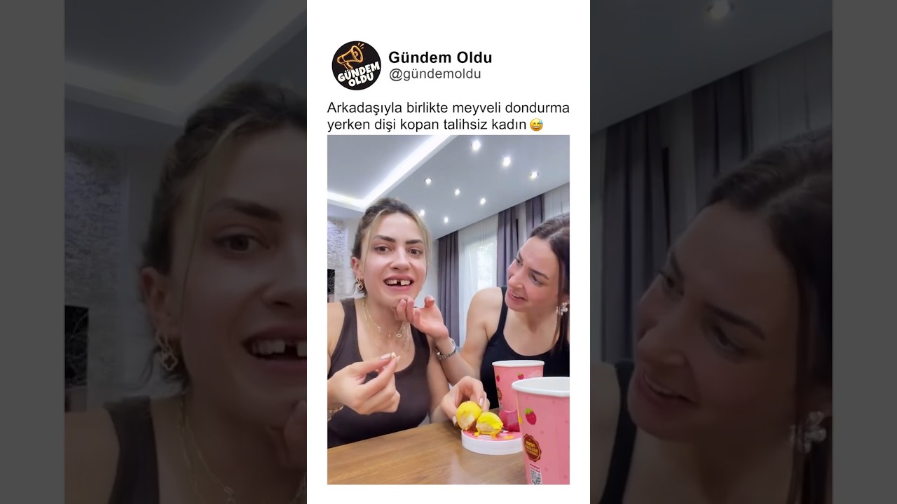 Arkadaşıyla birlikte meyveli dondurma yerken dişi kopan talihsiz kadın 😅