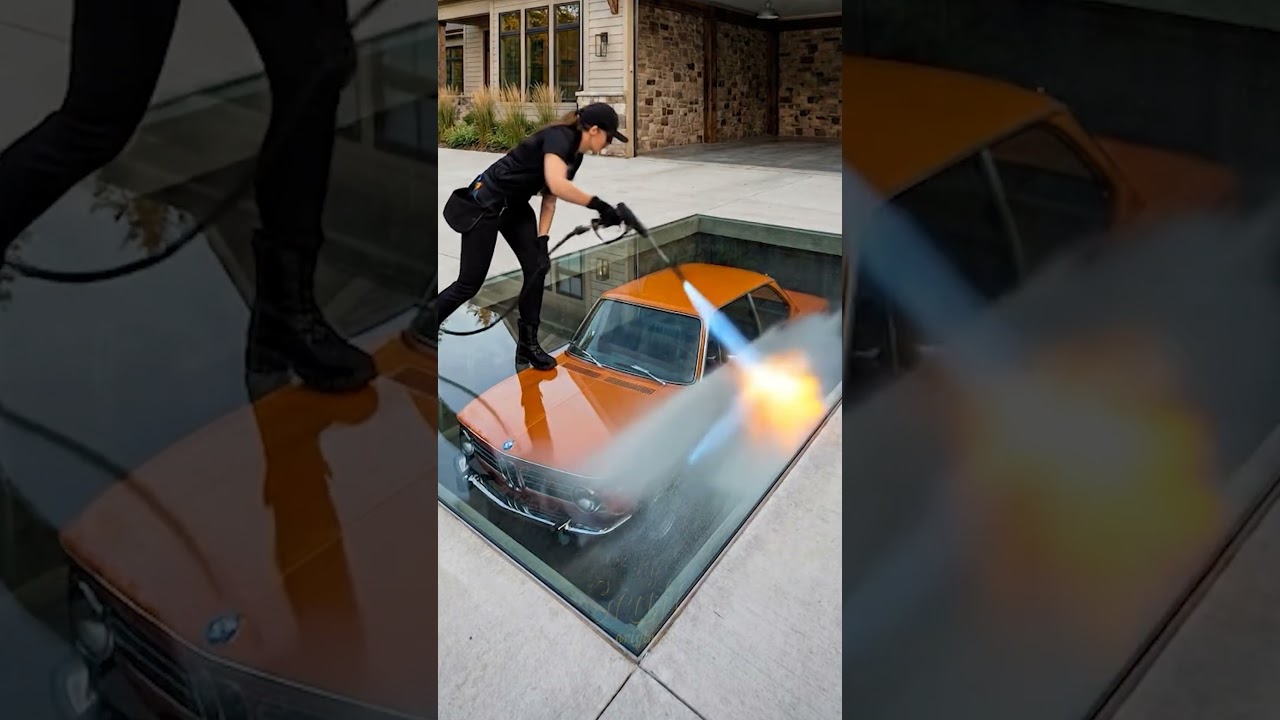 Luxury Epoxy Driveway with Embedded Classic Car