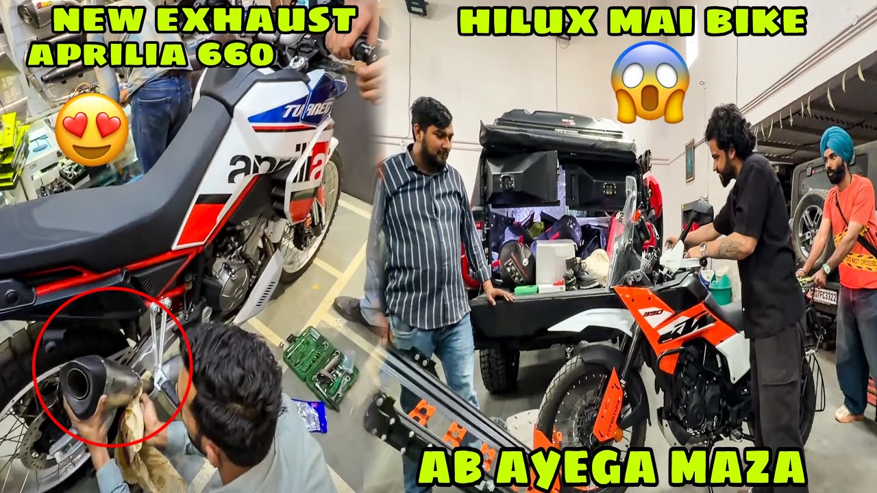 New Aprilia ke liye Exhaust aa gya 😍 Hilux par Bike chadhane ki tayari shuru 😱 Ab machegi Dhoom 🔥