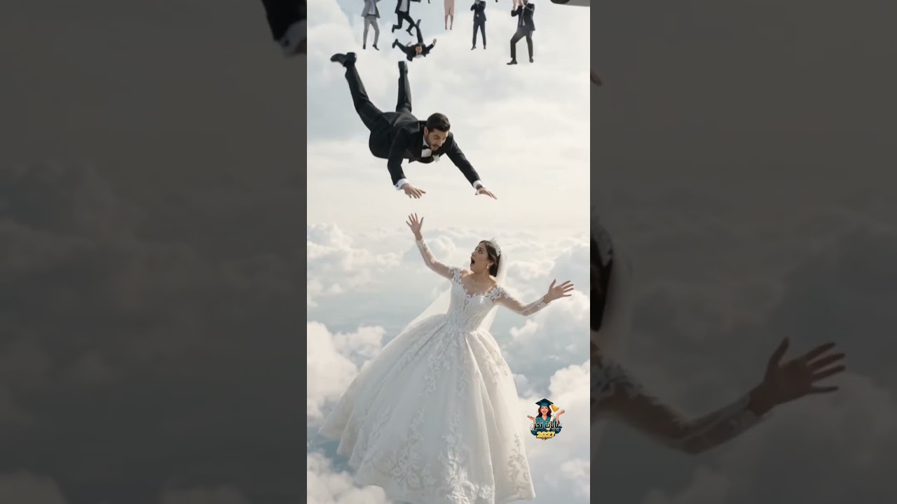 العروس وقعت من فوق الطيارة.. والعريس نط وراها بطريقة جنونية! 😂🪂